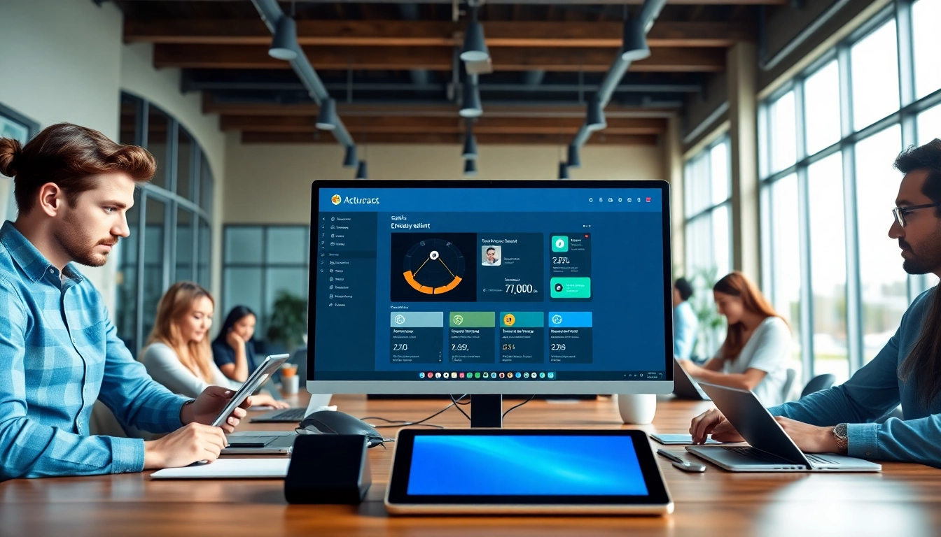 Showcasing an enterprise assistant saas interface in a collaborative office environment.