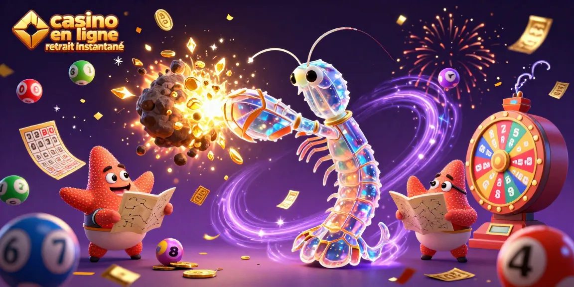 Visuel dynamique de casino en ligne retrait instantané avec des personnages et éléments de jeu colorés.