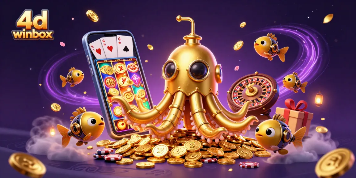 Engage with 4d winbox by exploring golden treasure and exciting slot games in a whimsical underwater scene.