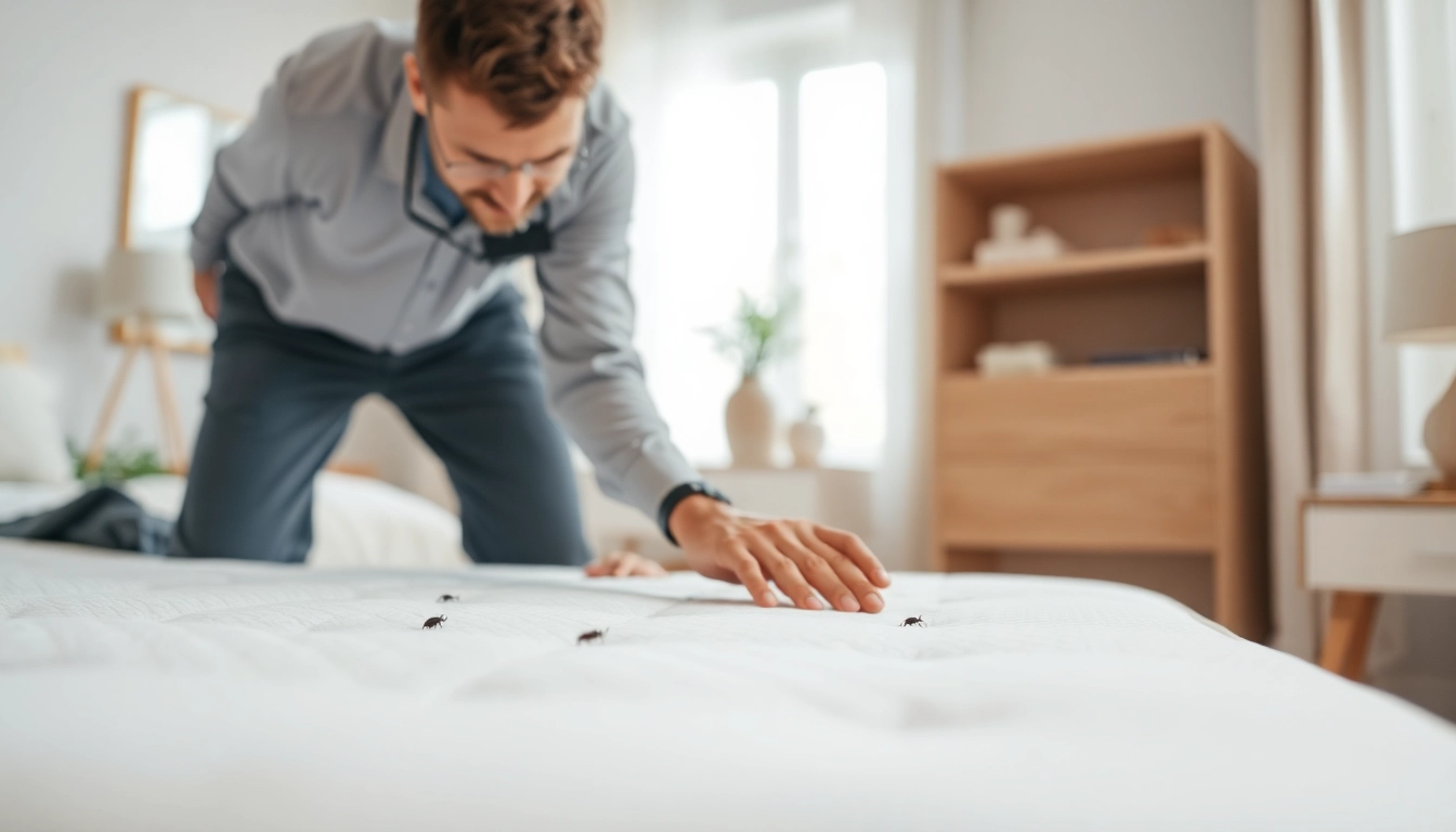 Effective bed bug extermination near me is demonstrated by a professional in a clean environment as they inspect for pests.
