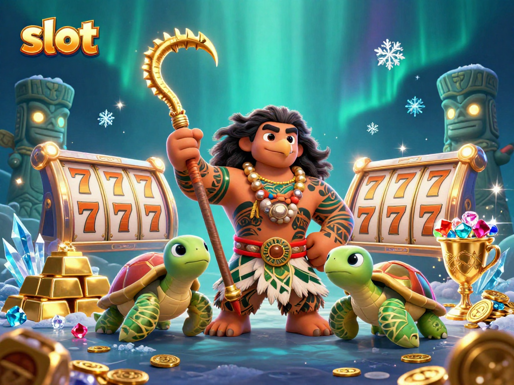 Spin the slot reels with vibrant gems and treasures glowing around in this exciting casino scene.