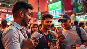 Engaged individuals participating in sports betting in Mexico at a vibrant outdoor event.