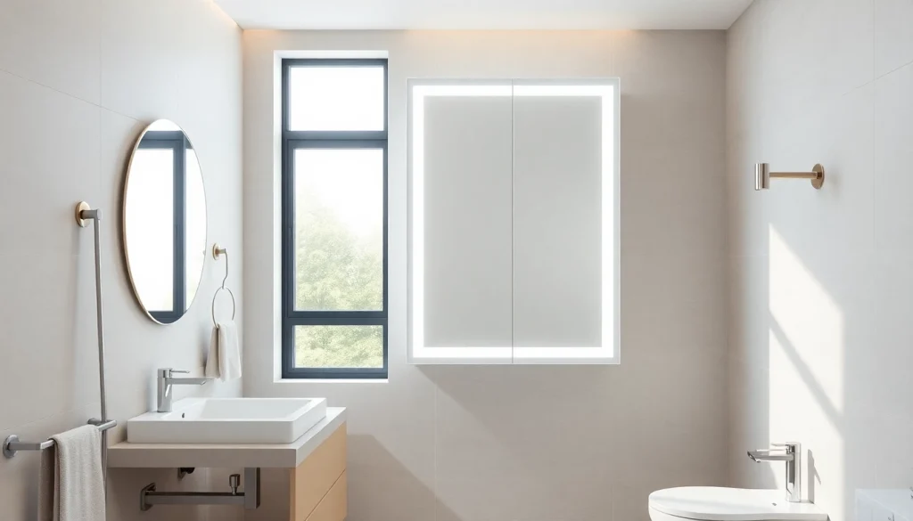 Erkunden Sie modernen Spiegelschrank led mit elegantem Design im Badezimmer.