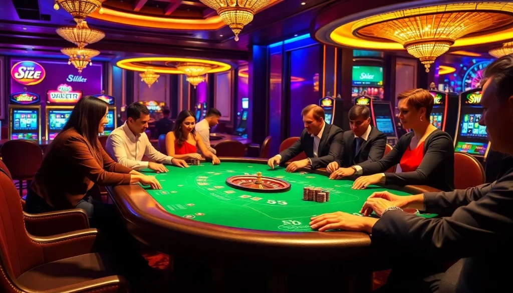 Gameplay at a luxury casino featuring poker and roulette, with players using s8 smartphones to enhance their experience.
