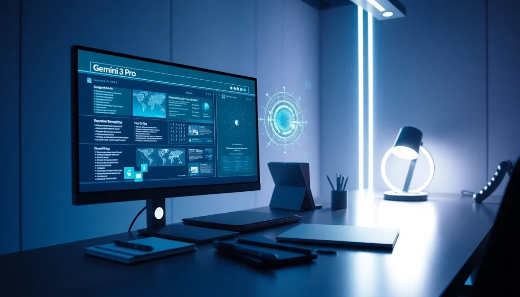 Gemini 3 Pro interface displayed in a futuristic workspace, blending innovative technology and creativity.