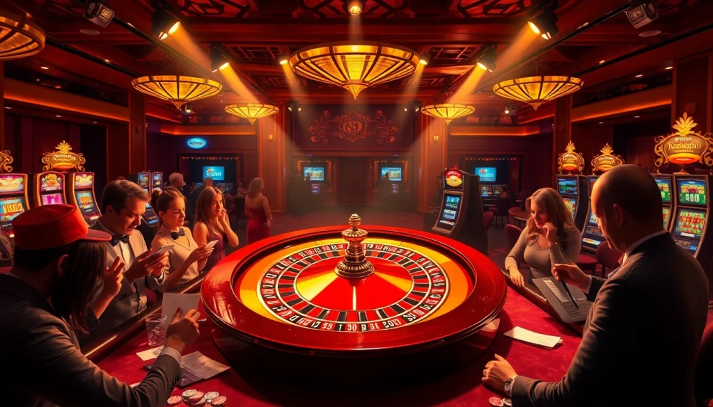 Players engaging with a thrilling s8 roulette wheel in a luxurious casino environment.
