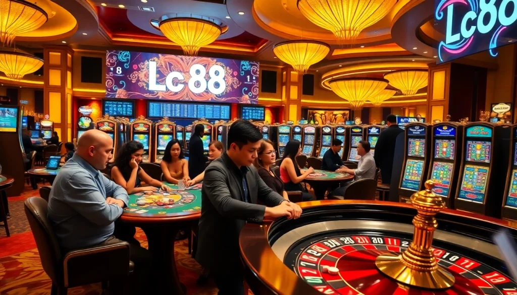 Engaged players winning at Lc 88 casino table games with vibrant décor.