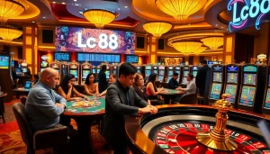 Engaged players winning at Lc 88 casino table games with vibrant décor.