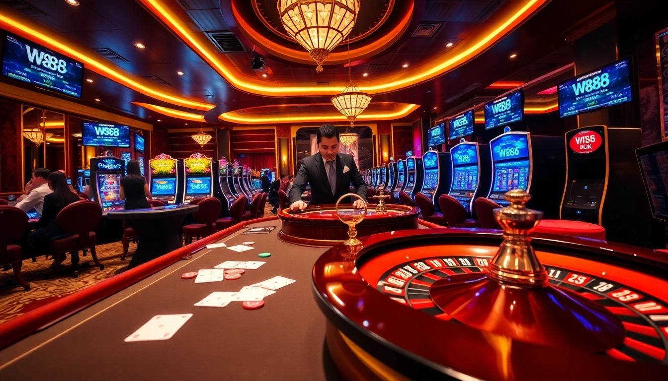 Experience luxury gaming at W88 link with vibrant casino tables and lively dealers.