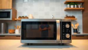 Enhance your kitchen with an affordable microwave oven showcasing sleek design and features.