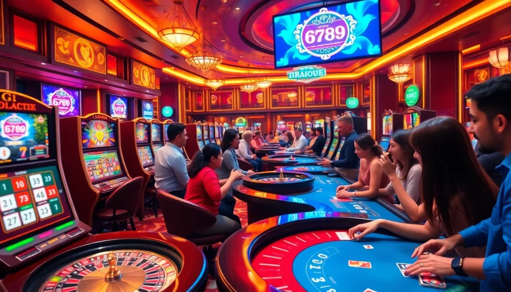 Enjoying an exciting game at ga 6789's upscale online casino with vibrant slot machines.