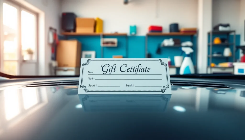 Presenting a car detailing gift certificate elegantly displayed on a car dashboard.