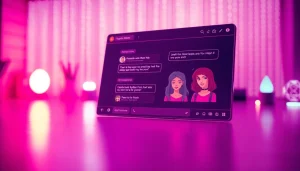 Engaging AI nsfw chat interface with modern character avatars and ambient lighting.