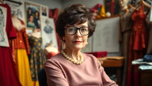 Highlighting Edith Head net worth through a creative studio portrait showcasing her iconic fashion designs.