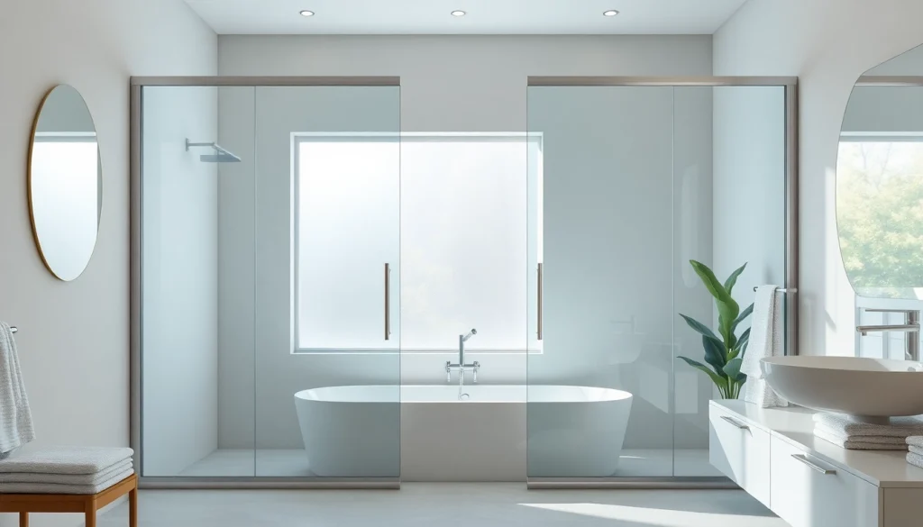 Relaxing modern bathroom showcasing stylish glass shower doors with sleek design.