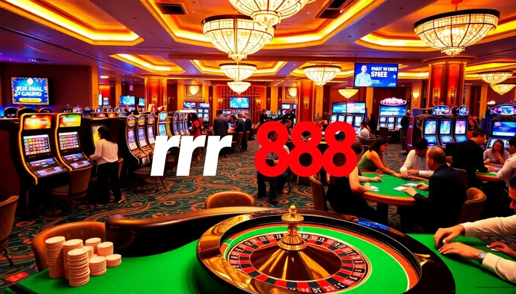 Engaging scene from rr88 casino showcasing lively gambling action with players celebrating victories.