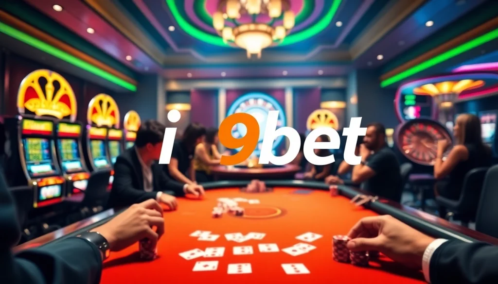 Experience the excitement of gambling at i9bet casino with vibrant poker action and luxury atmosphere.