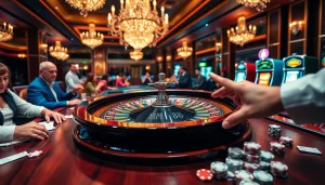 Experience thrilling gameplay at MM 88’s luxurious casino tables with players betting confidently.