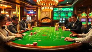 Place a winning bet on sbobet with a lively casino scene featuring baccarat and poker elements.