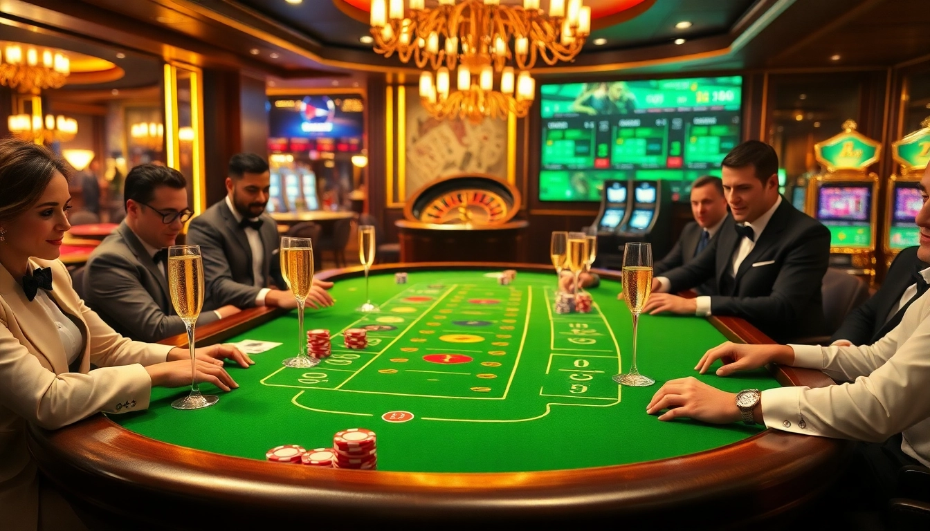 Place a winning bet on sbobet with a lively casino scene featuring baccarat and poker elements.