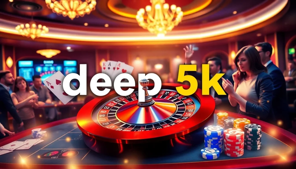 Adegan judi online yang menarik dengan Depo 5k yang menampilkan pemain di kasino mewah.