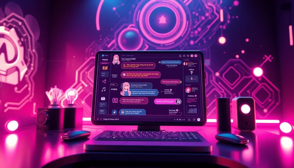 Futuristic NSFW AI chatbot interface with vibrant colors and interactive design.