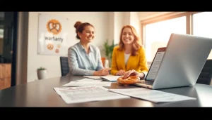 Illustration showing how Pretzel warranty claims work with a customer service representative assisting.