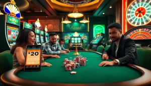 Engaging scene of players at a poker table with a depo 5k digital wallet interface enhancing their gaming strategy.