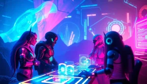 Engaging digital landscape illustrating NSFW character AI interactions in vibrant neon colors.