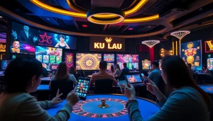 Cảnh chơi game đầy hấp dẫn tại Ku Ku 3933 net, thể hiện casino trực tiếp và khả năng cược trên di động.