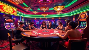 Engaging players at a luxurious poker table with hints of hentai game aesthetics in a glamorous casino.