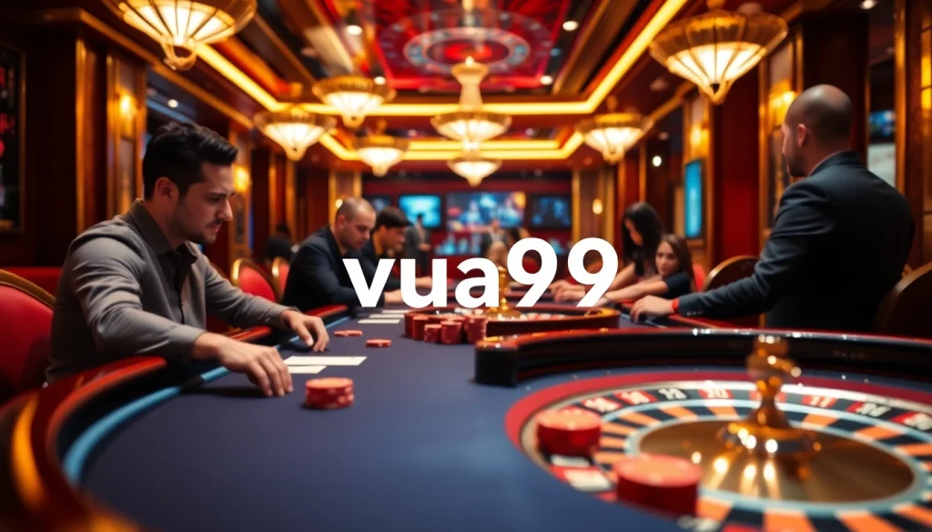 Exciting high stakes poker scene at a casino capturing the essence of vua99 gambling thrill.