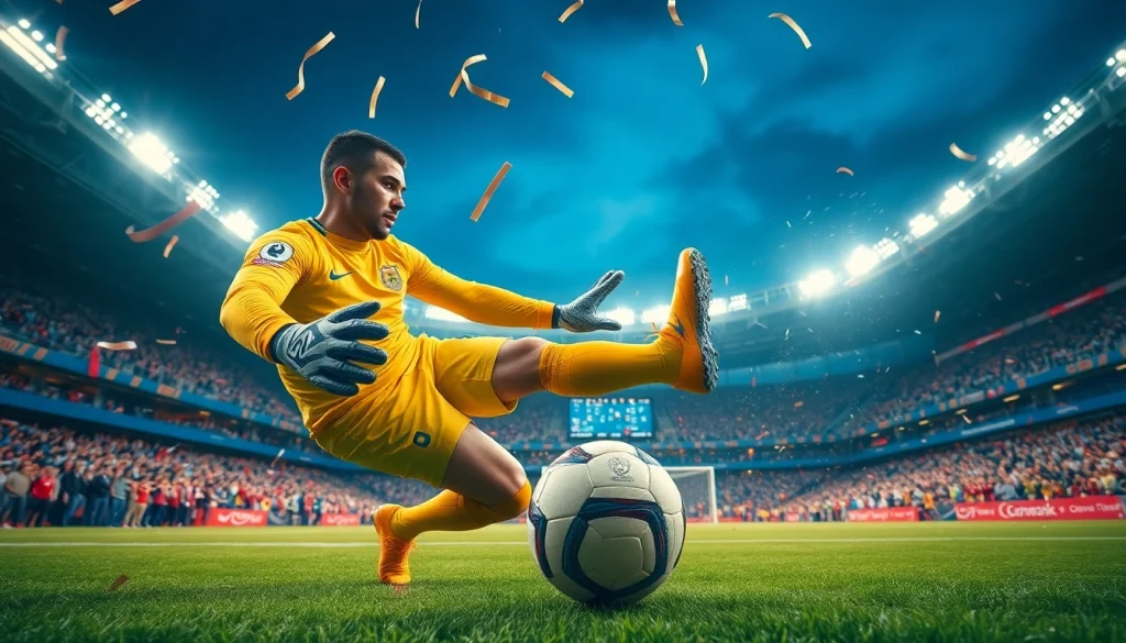 การบานผลบอลกับผู้รักษาประตูที่ทำการเซฟในสนามฟุตบอล