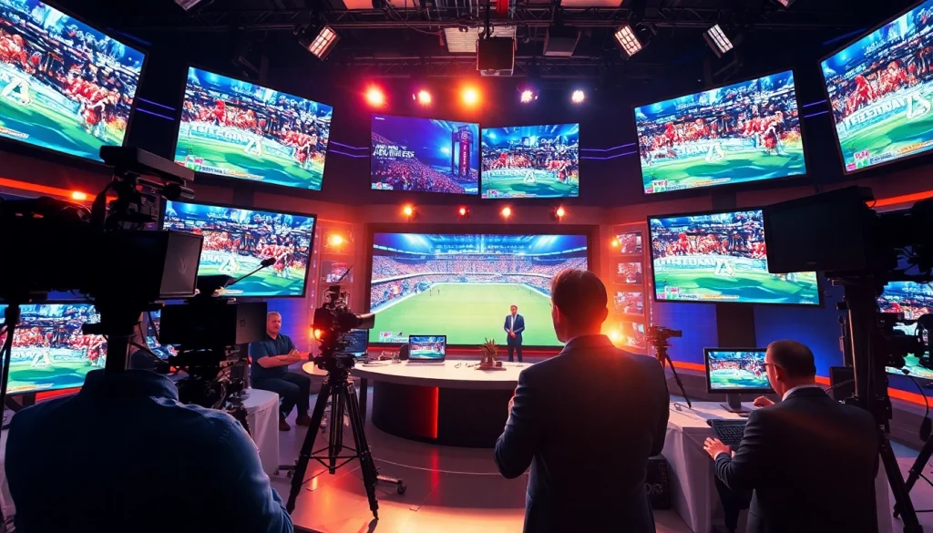 Engaging sports broadcasting setup highlighting professional equipment and live action.