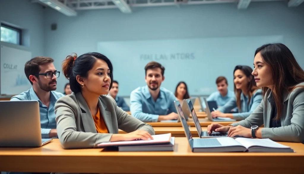 Professionals exploring options to get certified in a collaborative classroom environment.