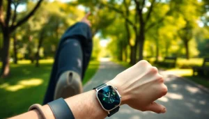 Run with the Finesse Smart Watch, highlighting fitness tracking in a vibrant park.