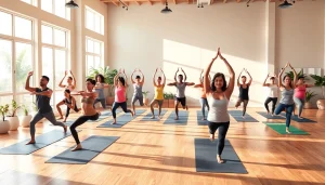多様な実践者がポーズを取る活気あるスタジオでのホットヨガ推奨事項