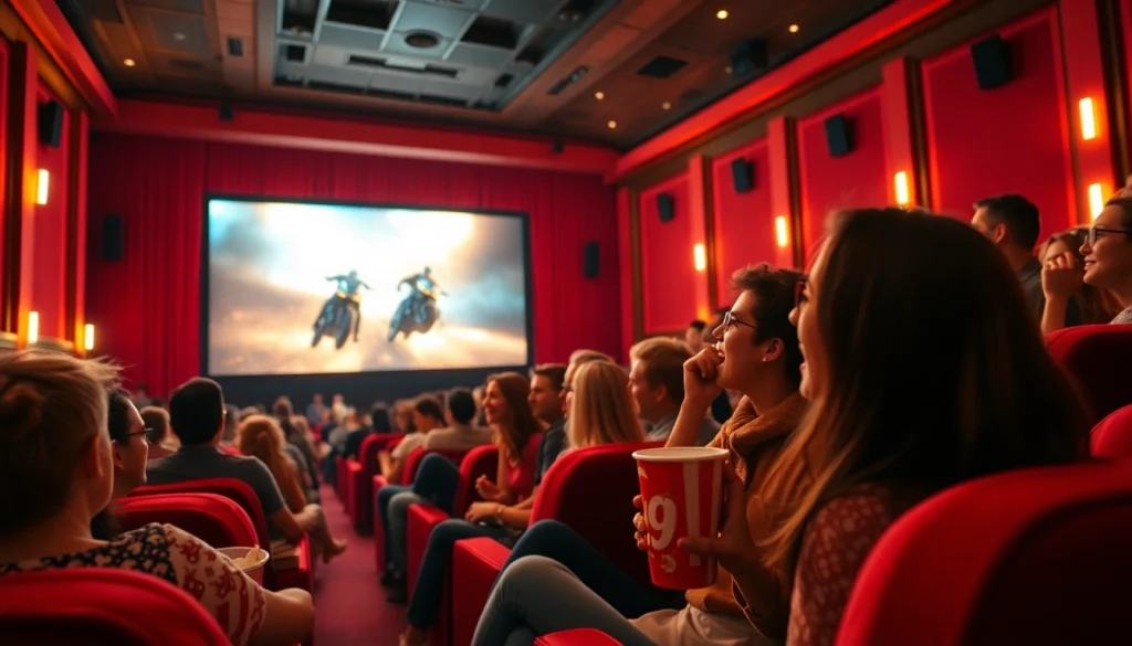 ดูหนัง ในโรงภาพยนตร์ที่มีผู้ชมสนุกสนาน มีฉากแอ็คชั่น