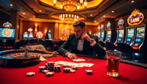 Attraper un moment palpitant dans un casino en ligne argent réel avec des cartes, des jetons et une roulette vibrante.