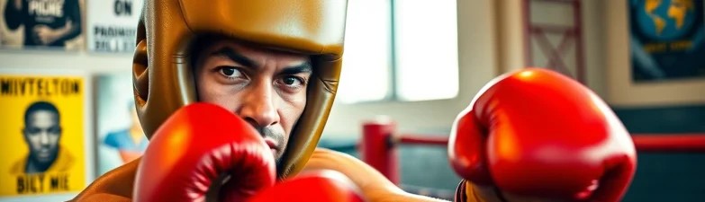 Kämpfer trägt hochwertiges headgear boxing während des Trainings in einem Boxstudio.