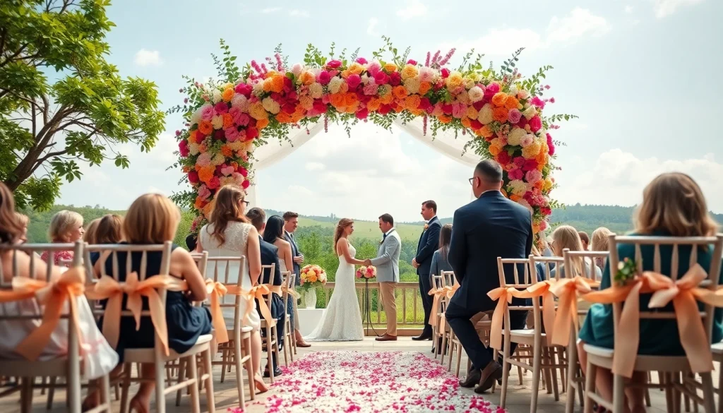 Beautiful wedding photography capturing a couple exchanging vows in an outdoor ceremony.