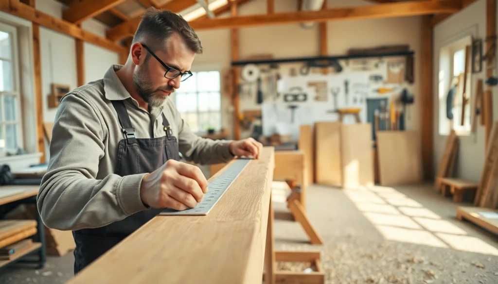 Carpenter engaged in a carpentry apprenticeship, showcasing craftsmanship and dedication in a workshop.