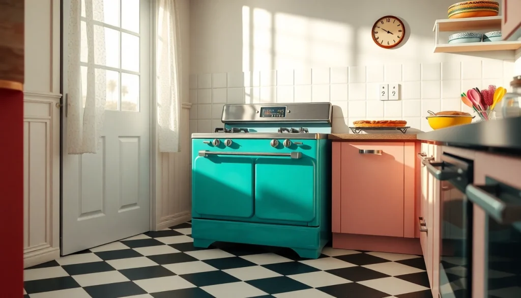 See a vibrant Retro Oven in a vintage kitchen, capturing its charm and design details.