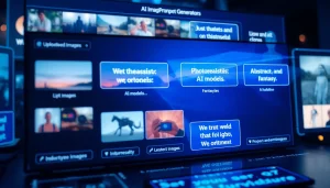 Image to prompt generator interface displaying vibrant prompts and uploaded images.