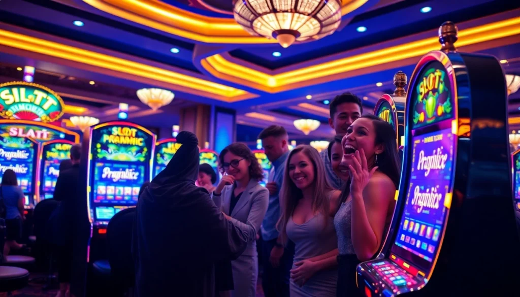 Players enjoying the thrill of slot pragmatic machines in a luxurious casino setting.