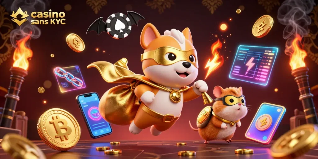 Jouez au casino live sans KYC avec des personnages colorés et des pièces de crypto-monnaies